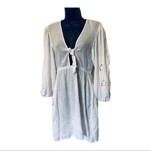 Blue island white front tie eyelet cutout‎ sleeves coverup dress size XS new